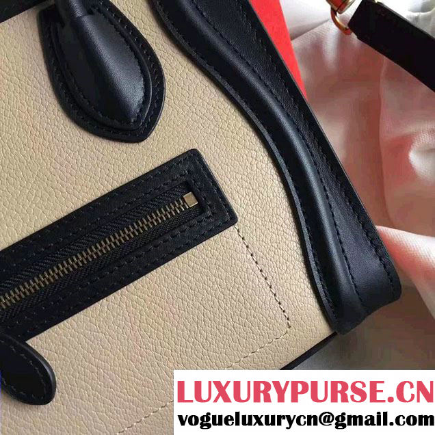 Celine Luggage Nano Tote Bag In Original Grained Leather Chocolate/Black/Orange 2017