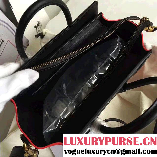 Celine Luggage Nano Tote Bag In Original Grained Leather Chocolate/Black/Orange 2017