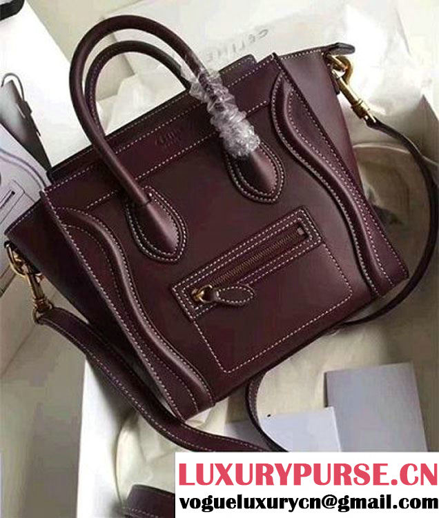 Celine Luggage Nano Tote Bag In Original Leather Quilting Burgundy