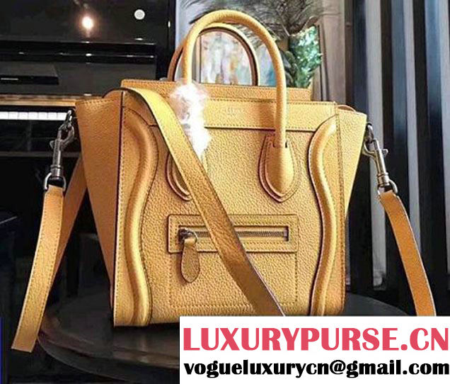 Celine Luggage Nano Tote Bag In Original Leather Grained Yellow