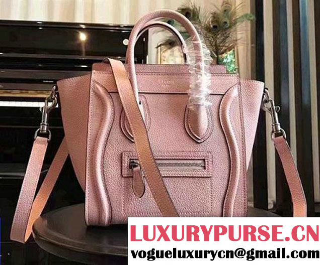 Celine Luggage Nano Tote Bag In Original Leather Grained Pink