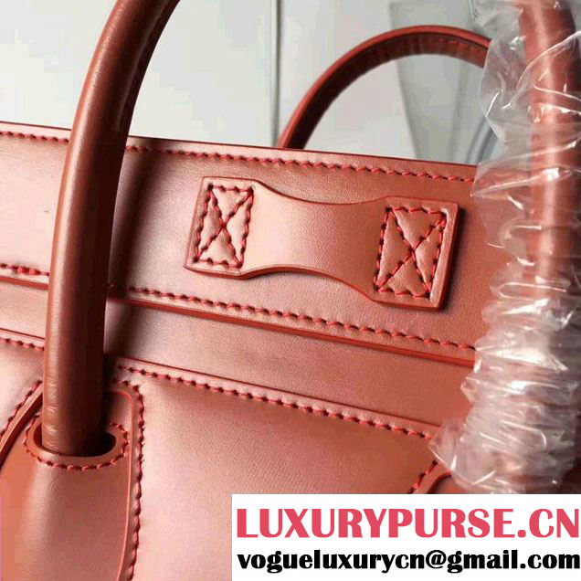 Celine Luggage Nano Tote Bag In Original Calfskin Smooth Leather Brick Red
