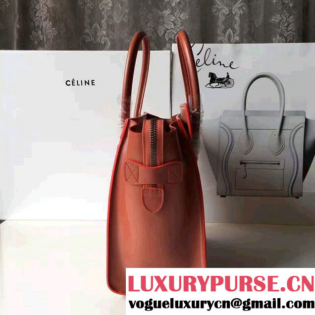 Celine Luggage Micro Tote Bag In Original Calfskin Smooth Leather Brick Red