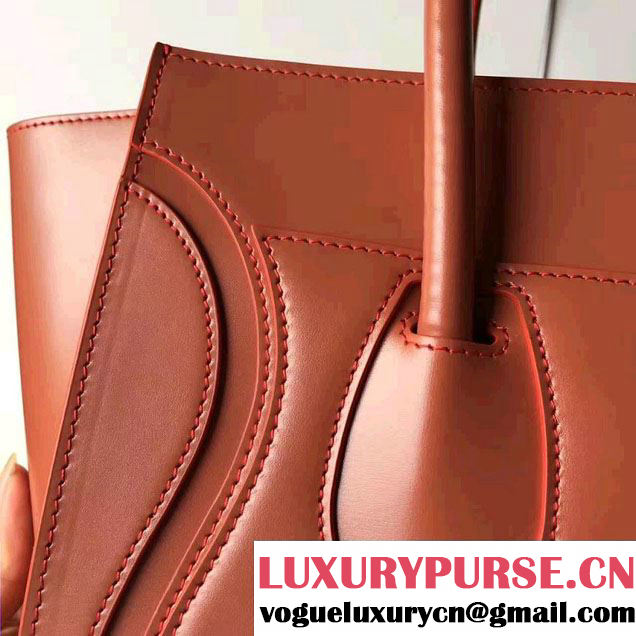 Celine Luggage Micro Tote Bag In Original Calfskin Smooth Leather Brick Red