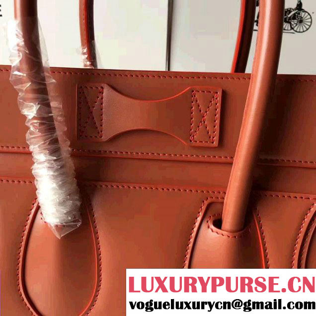 Celine Luggage Micro Tote Bag In Original Calfskin Smooth Leather Brick Red