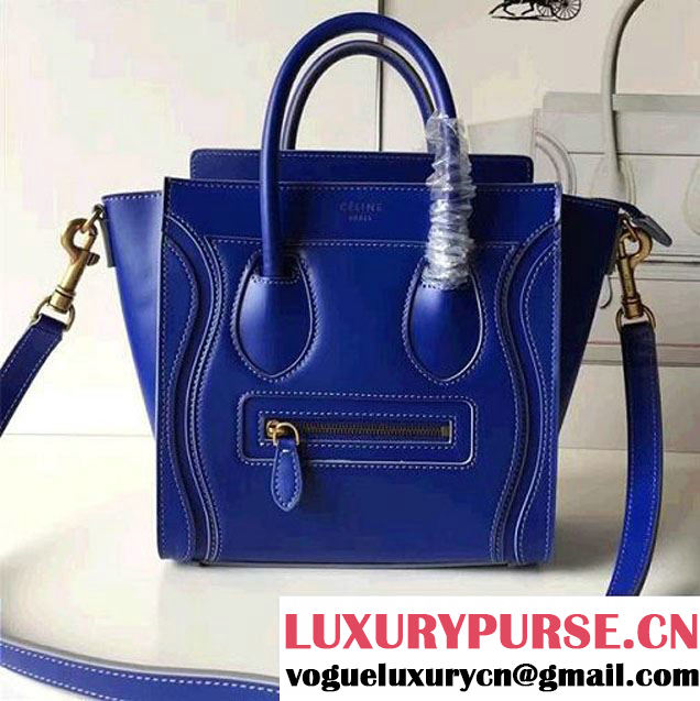 Celine Luggage Nano Tote Bag In Original Calfskin Smooth Leather Sapphire