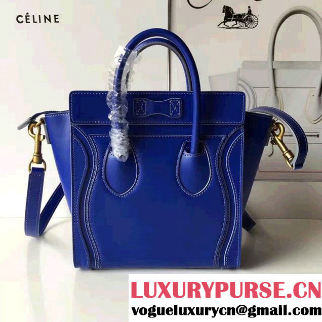 Celine Luggage Nano Tote Bag In Original Calfskin Smooth Leather Sapphire