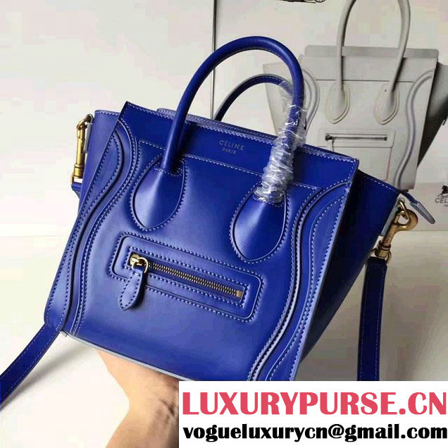 Celine Luggage Nano Tote Bag In Original Calfskin Smooth Leather Sapphire