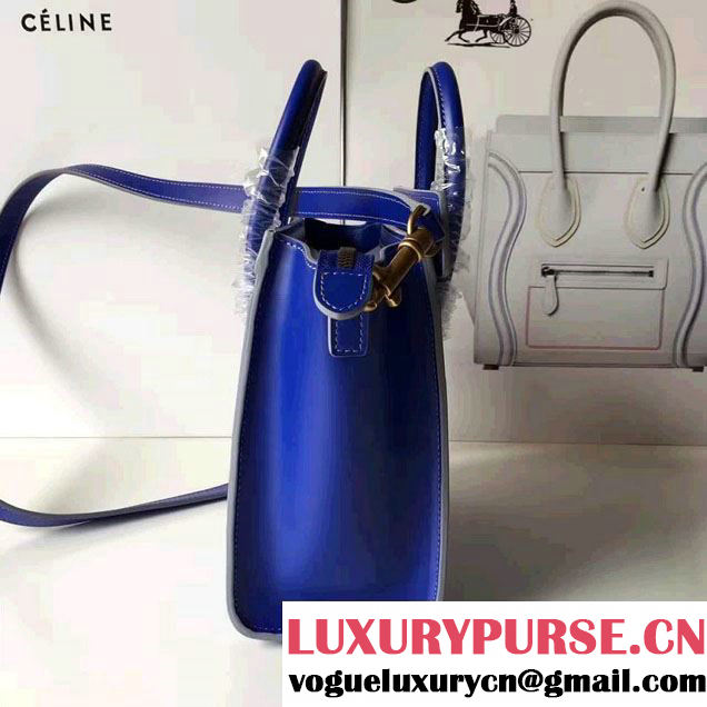 Celine Luggage Nano Tote Bag In Original Calfskin Smooth Leather Sapphire