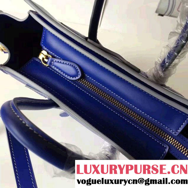 Celine Luggage Nano Tote Bag In Original Calfskin Smooth Leather Sapphire