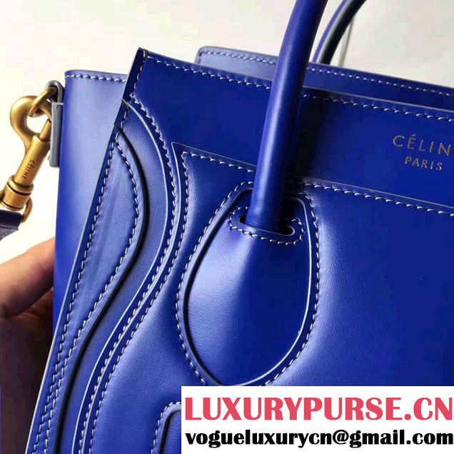 Celine Luggage Nano Tote Bag In Original Calfskin Smooth Leather Sapphire
