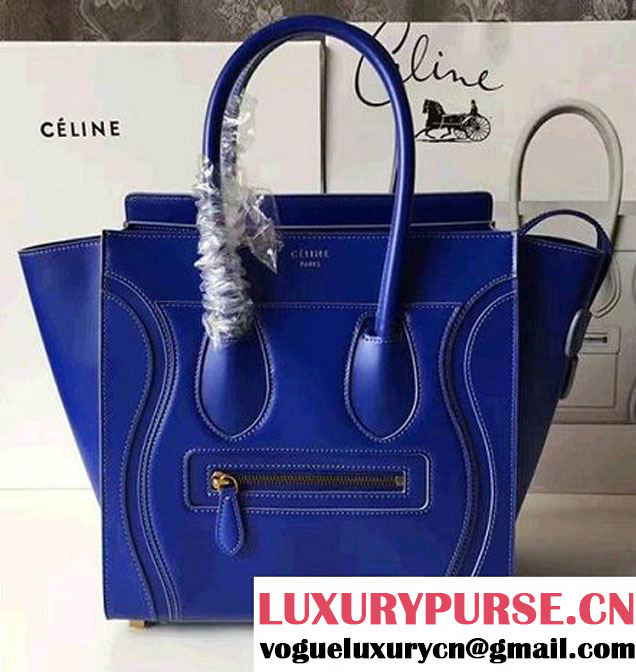 Celine Luggage Micro Tote Bag In Original Calfskin Smooth Leather Sapphire