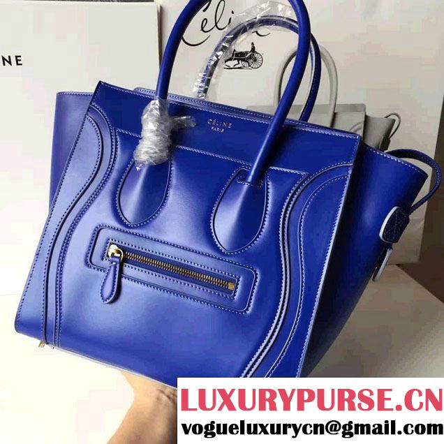 Celine Luggage Micro Tote Bag In Original Calfskin Smooth Leather Sapphire