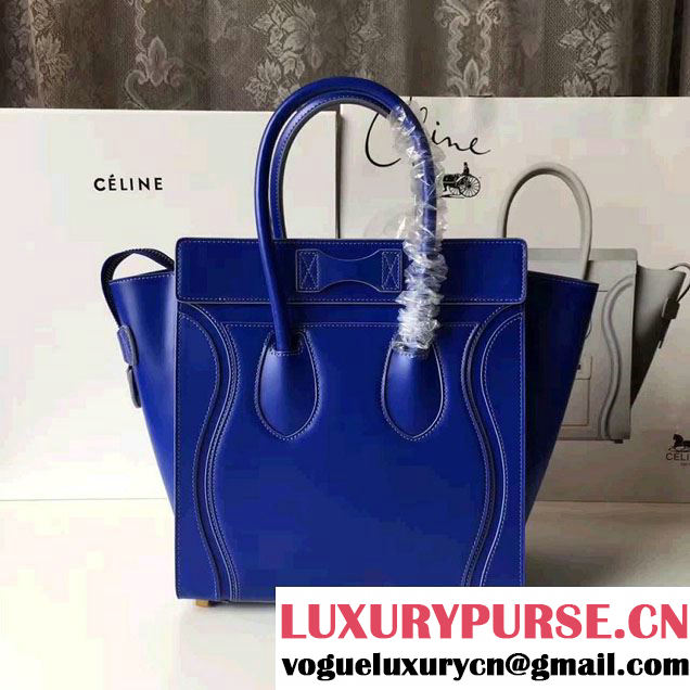 Celine Luggage Micro Tote Bag In Original Calfskin Smooth Leather Sapphire