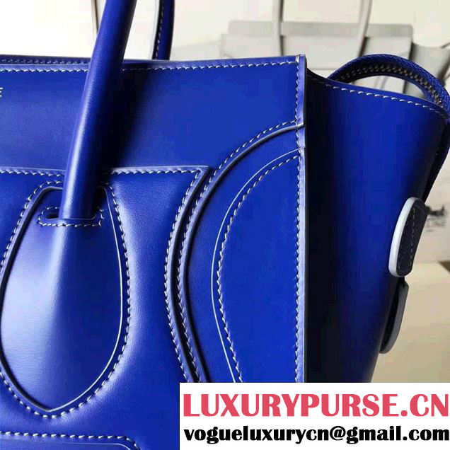 Celine Luggage Micro Tote Bag In Original Calfskin Smooth Leather Sapphire