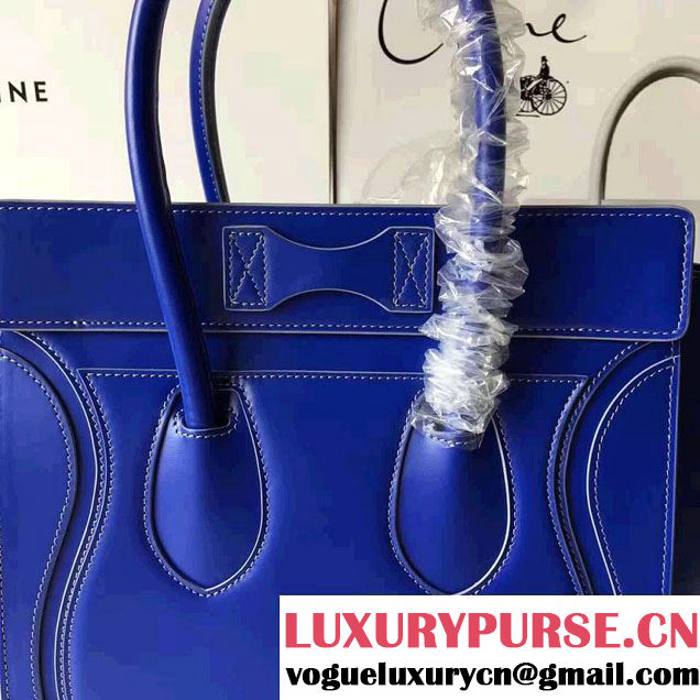 Celine Luggage Micro Tote Bag In Original Calfskin Smooth Leather Sapphire