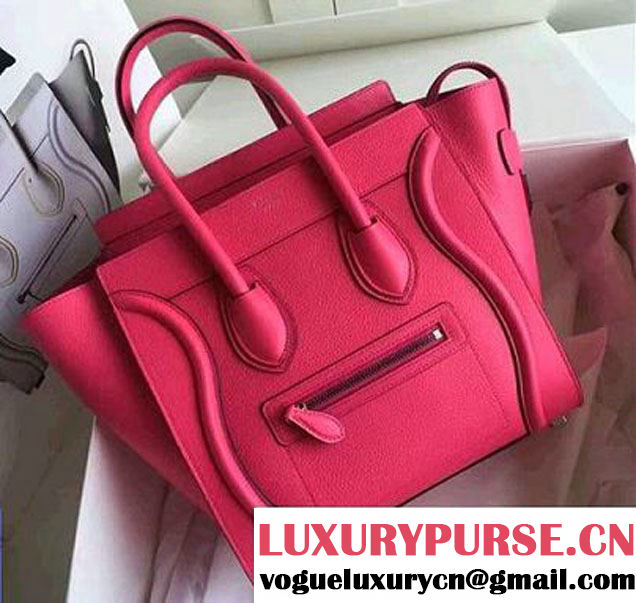 Celine Luggage Mini Tote Bag in Grained Leather Hot Pink