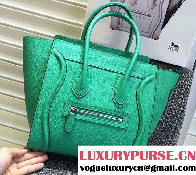 Celine Luggage Micro Tote Bag in Original Grained Leather Green 2016