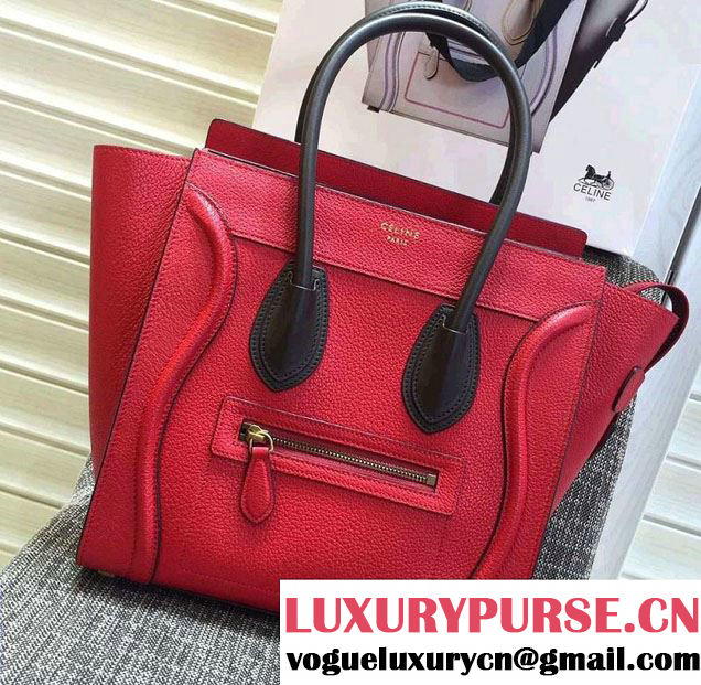 Celine Luggage Micro Tote Bag in Original Grained Leather Red/Olive Green 2016