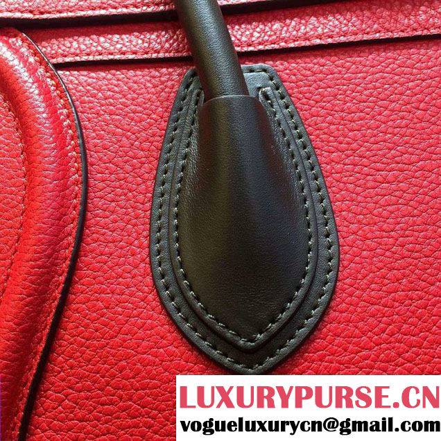 Celine Luggage Micro Tote Bag in Original Grained Leather Red/Olive Green 2016