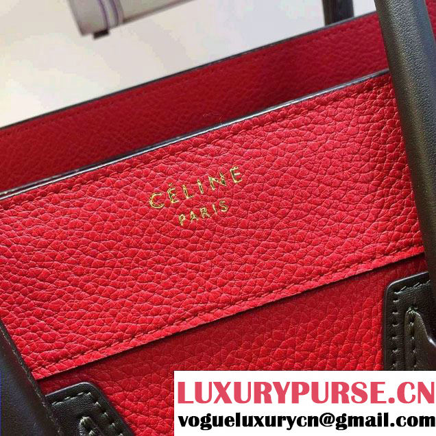 Celine Luggage Micro Tote Bag in Original Grained Leather Red/Olive Green 2016