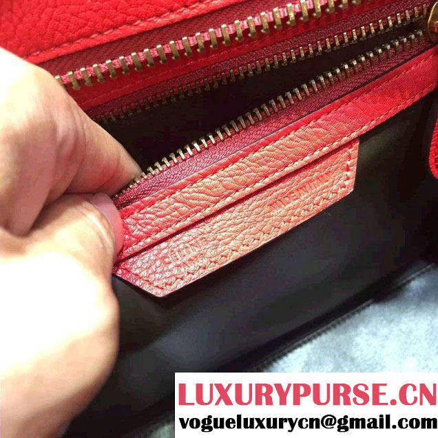 Celine Luggage Micro Tote Bag in Original Grained Leather Red/Olive Green 2016