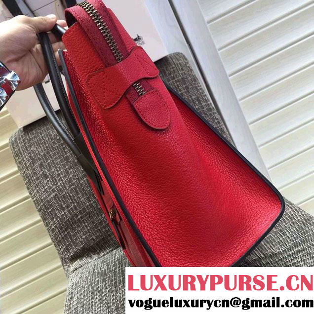 Celine Luggage Micro Tote Bag in Original Grained Leather Red/Olive Green 2016