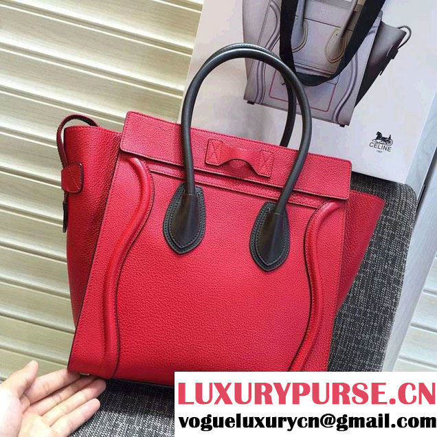 Celine Luggage Micro Tote Bag in Original Grained Leather Red/Olive Green 2016