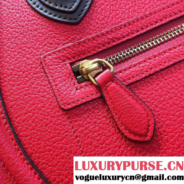 Celine Luggage Micro Tote Bag in Original Grained Leather Red/Olive Green 2016
