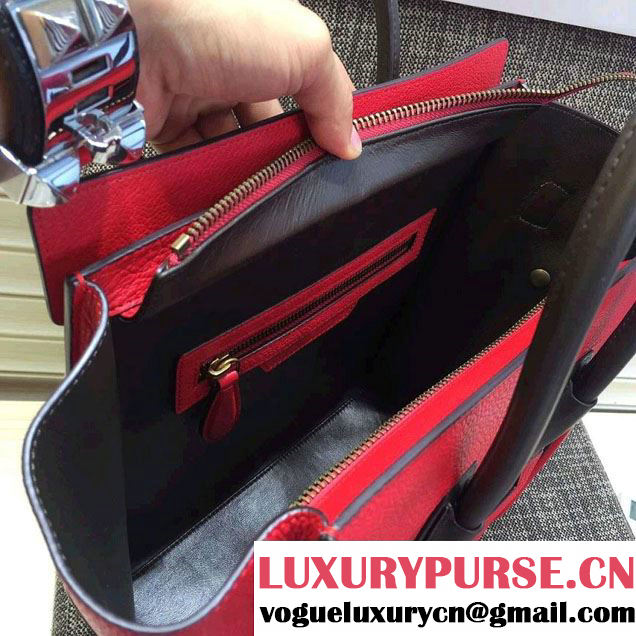 Celine Luggage Micro Tote Bag in Original Grained Leather Red/Olive Green 2016