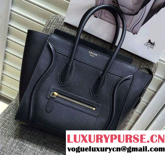 Celine Luggage Micro Tote Bag in Original Goatskin Leather Black 2016