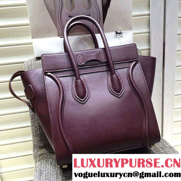Celine Luggage Micro Tote Bag in Original Smooth Calfskin Burgundy 2016
