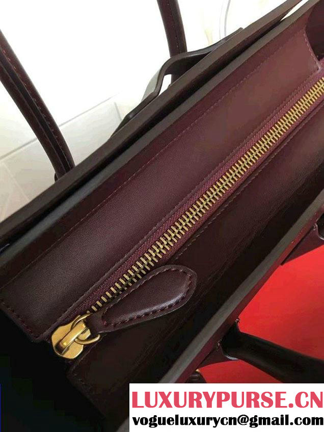 Celine Luggage Micro Tote Bag in Original Leather Burgundy/Grained Beige/Crinkle Green 2016