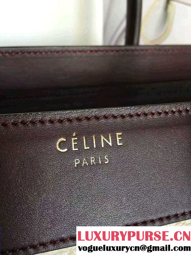 Celine Luggage Micro Tote Bag in Original Leather Burgundy/Grained Beige/Crinkle Green 2016