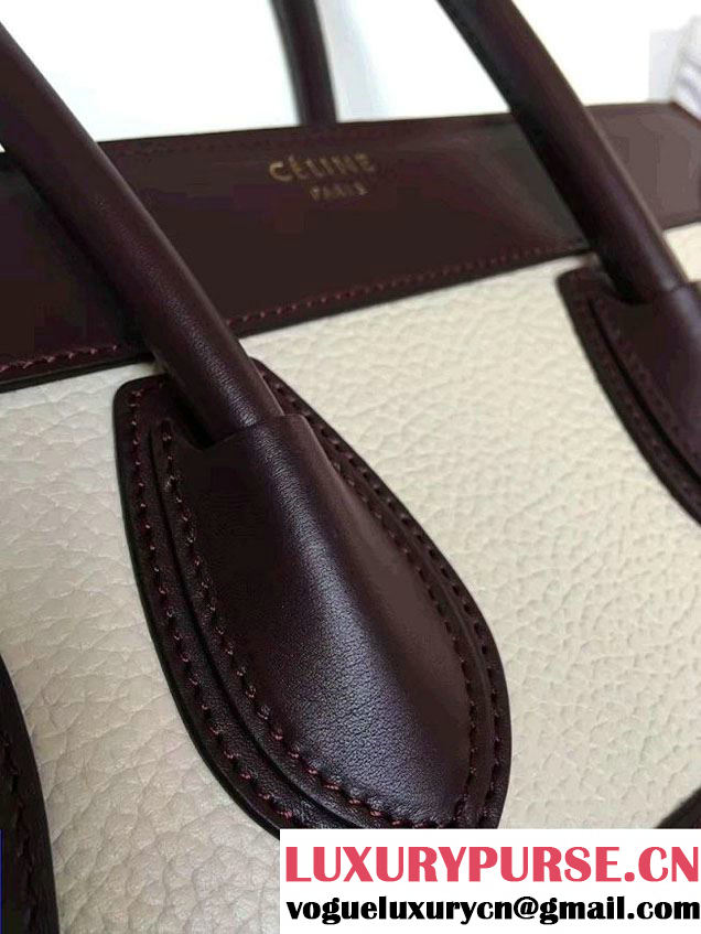 Celine Luggage Micro Tote Bag in Original Leather Burgundy/Grained Beige/Crinkle Green 2016
