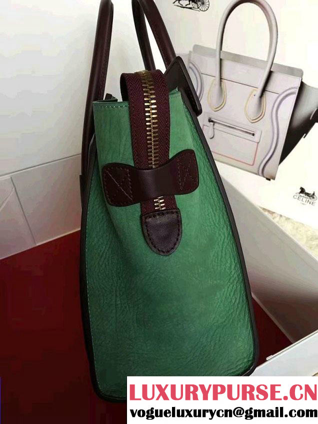Celine Luggage Micro Tote Bag in Original Leather Burgundy/Grained Beige/Crinkle Green 2016