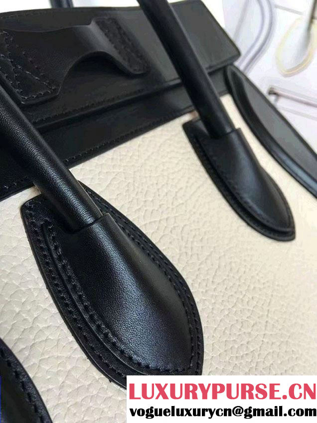 Celine Luggage Micro Tote Bag in Original Leather Black/Grained Beige/Crinkle Ice Green 2016