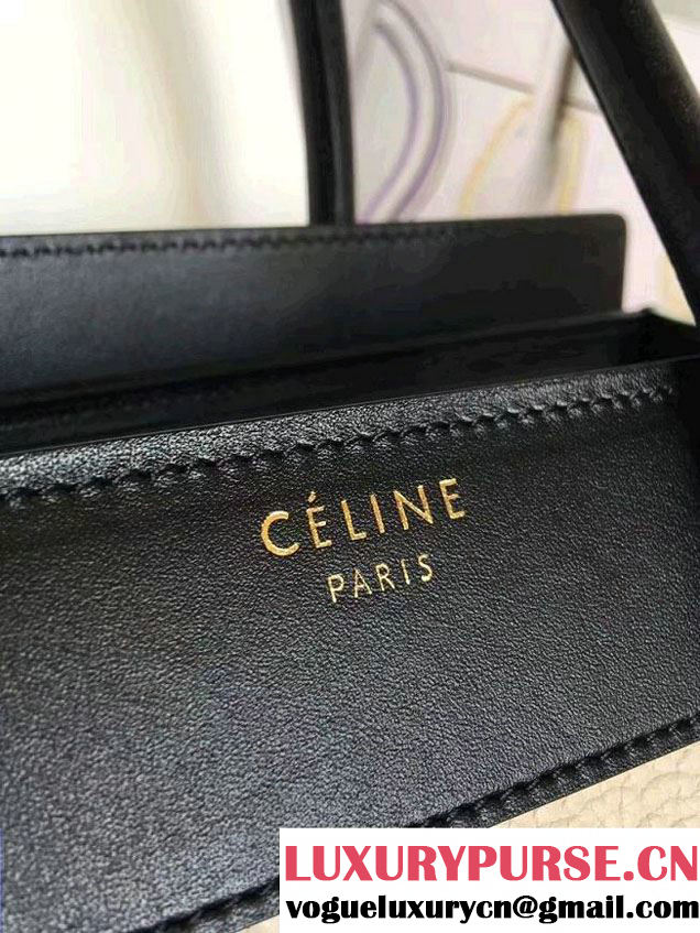 Celine Luggage Micro Tote Bag in Original Leather Black/Grained Beige/Crinkle Ice Green 2016