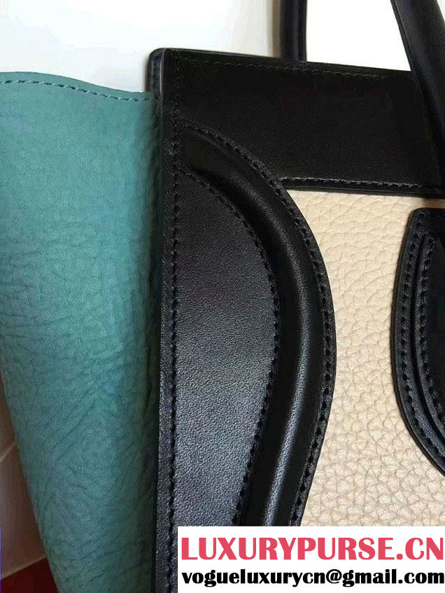 Celine Luggage Micro Tote Bag in Original Leather Black/Grained Beige/Crinkle Ice Green 2016
