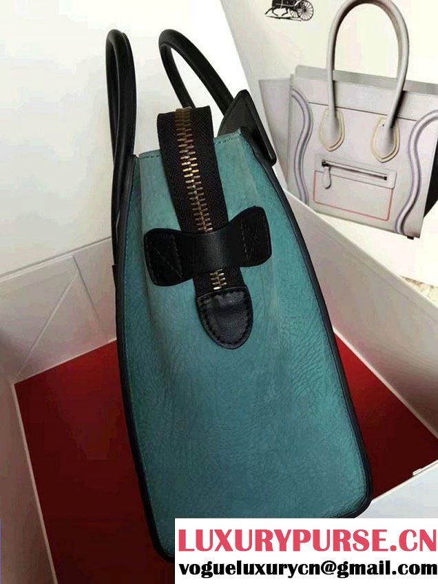 Celine Luggage Micro Tote Bag in Original Leather Black/Grained Beige/Crinkle Ice Green 2016
