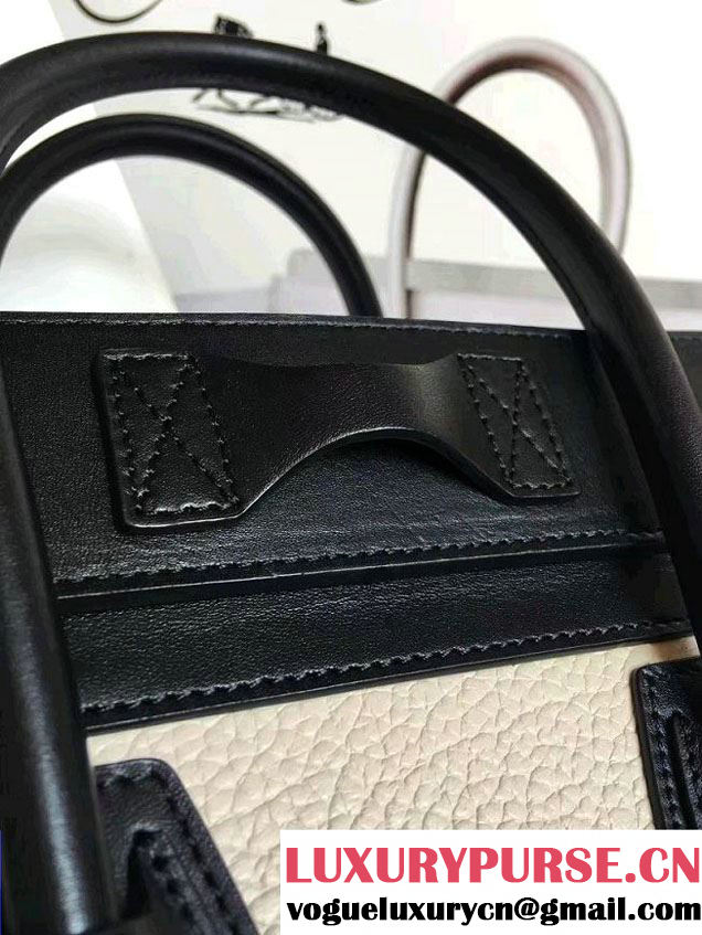 Celine Luggage Micro Tote Bag in Original Leather Black/Grained Beige/Crinkle Ice Green 2016