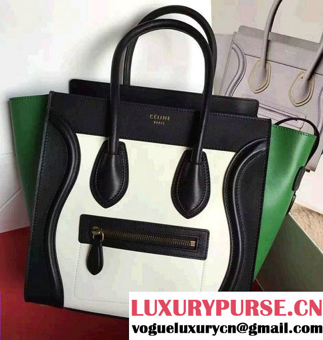 Celine Luggage Micro Tote Bag in Original Leather Black/White/Green 2016