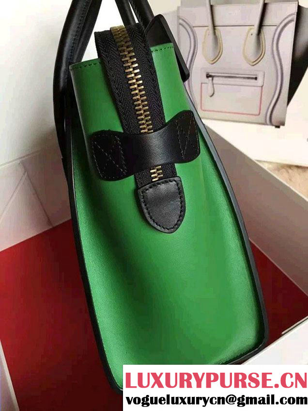 Celine Luggage Micro Tote Bag in Original Leather Black/White/Green 2016
