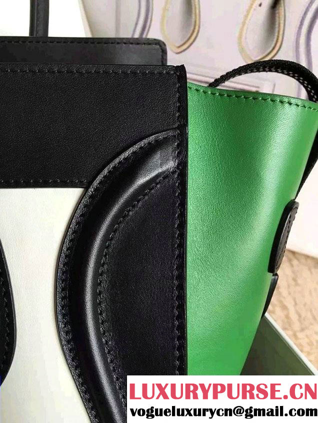 Celine Luggage Micro Tote Bag in Original Leather Black/White/Green 2016