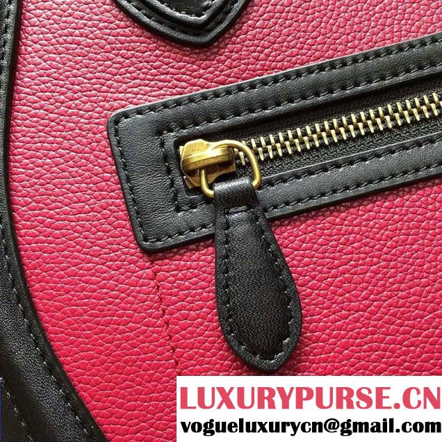 Celine Luggage Micro Tote Bag in Original Leather Black/Grained Fushia/Red 2016