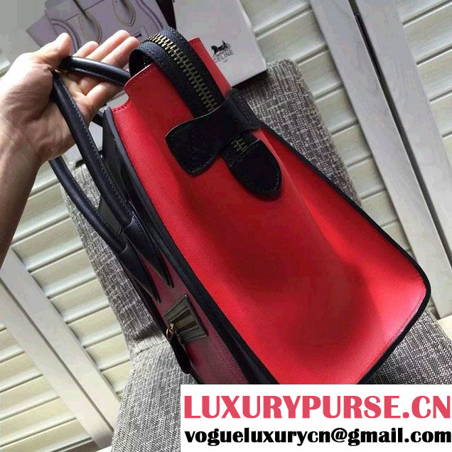 Celine Luggage Micro Tote Bag in Original Leather Black/Grained Fushia/Red 2016