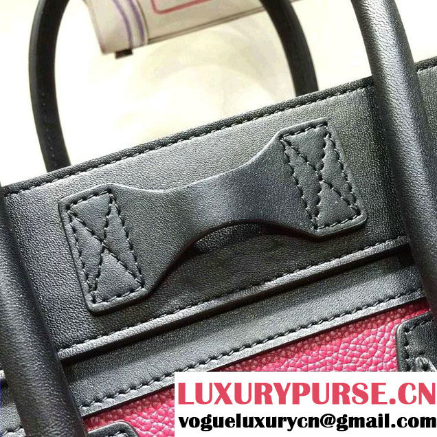 Celine Luggage Micro Tote Bag in Original Leather Black/Grained Fushia/Red 2016