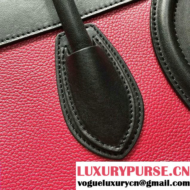 Celine Luggage Micro Tote Bag in Original Leather Black/Grained Fushia/Red 2016
