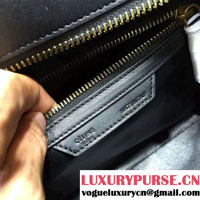Celine Luggage Micro Tote Bag in Original Leather Black/Grained Fushia/Red 2016