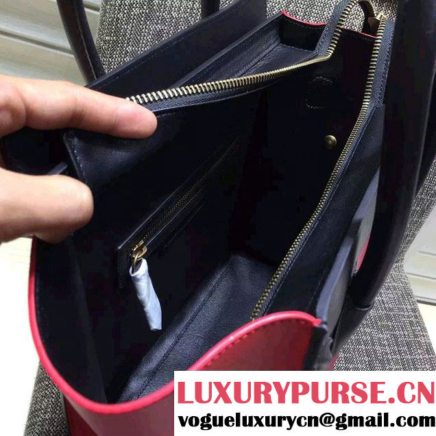 Celine Luggage Micro Tote Bag in Original Leather Black/Grained Fushia/Red 2016